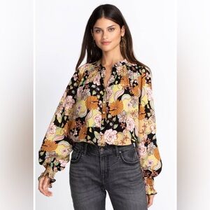 Johnny Was Love Diana Silk Floral Long Sleeve Blouse Boho Chic Size S